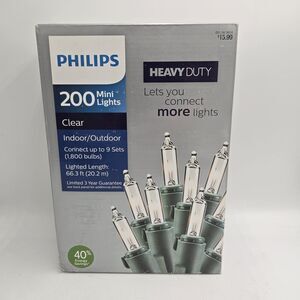Philips 200 Mini Lights Clear Indoor/Outdoor Heavy Duty Connectable 66ft NEW